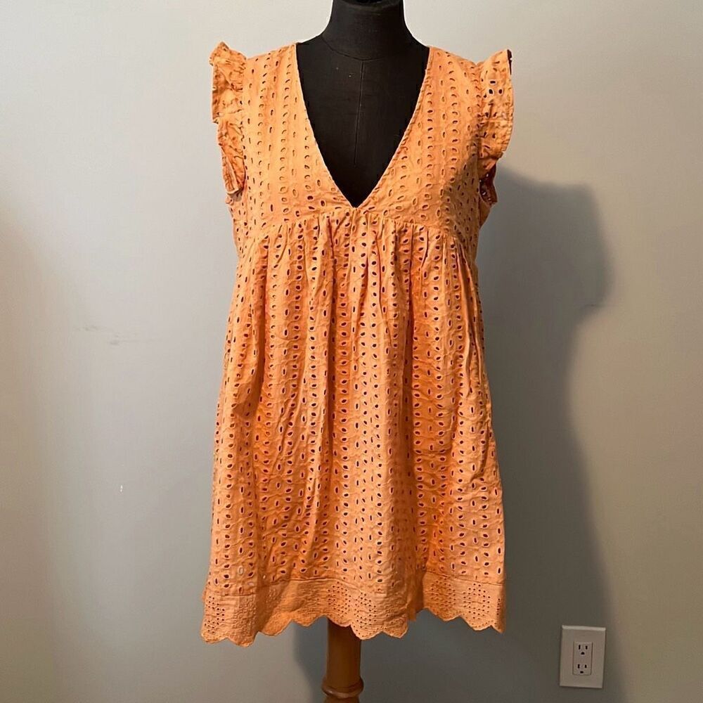Mustard Seed Women's Orange V-Neck Eyelet Romper